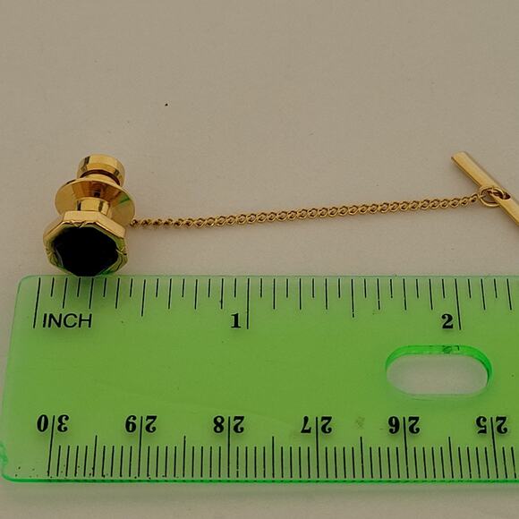 Yves Saint Laurent YSL Gold Purple Tone Rectangle Logo Cufflinks Tie Pin Set - Picture 7 of 7